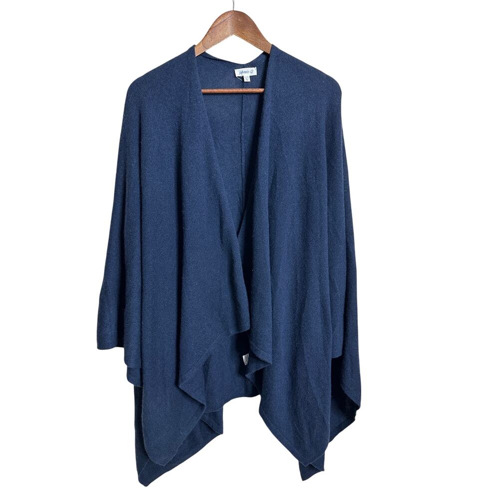 johnnie-O Louisa Wool Cashmere Draped Wrap Poncho Cardigan One Size Navy